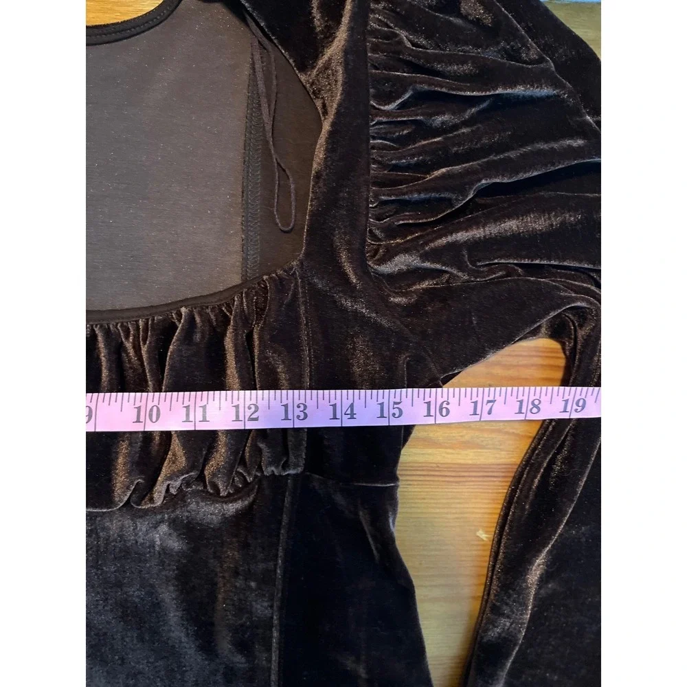 Free People Brown Velvet Puff Sleeve Square Neck Corset Top Women's M